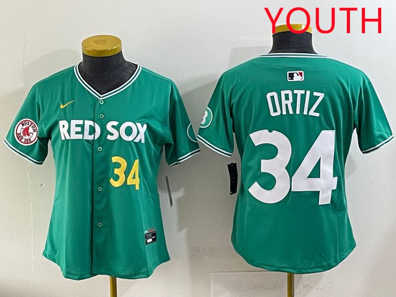 Youth 2025 Boston Red Sox #34 Ortiz Dark Green Joint Name Nike MLB Jersey style 7->youth mlb jersey->Youth Jersey